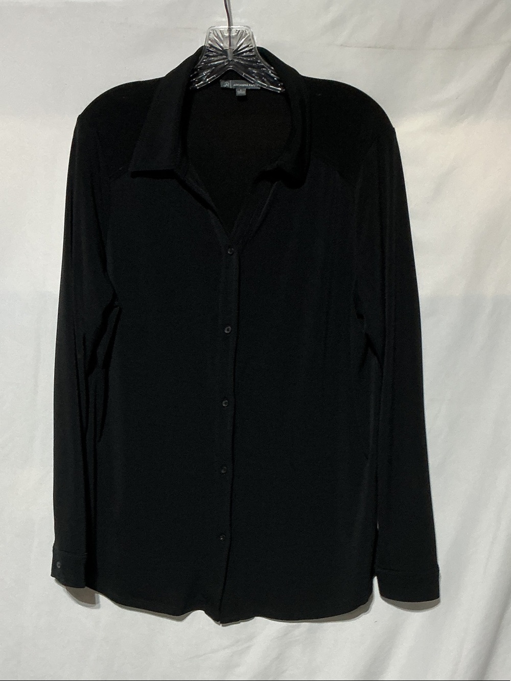 Adrianna Papell Black Long-Sleeve Button-Up Blouse Sz L